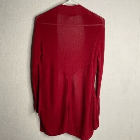 Eileen Fisher Long Sleeve Open Front Cardigan Top Women Size M Burgundy Ribbed - Picture 6 of 7